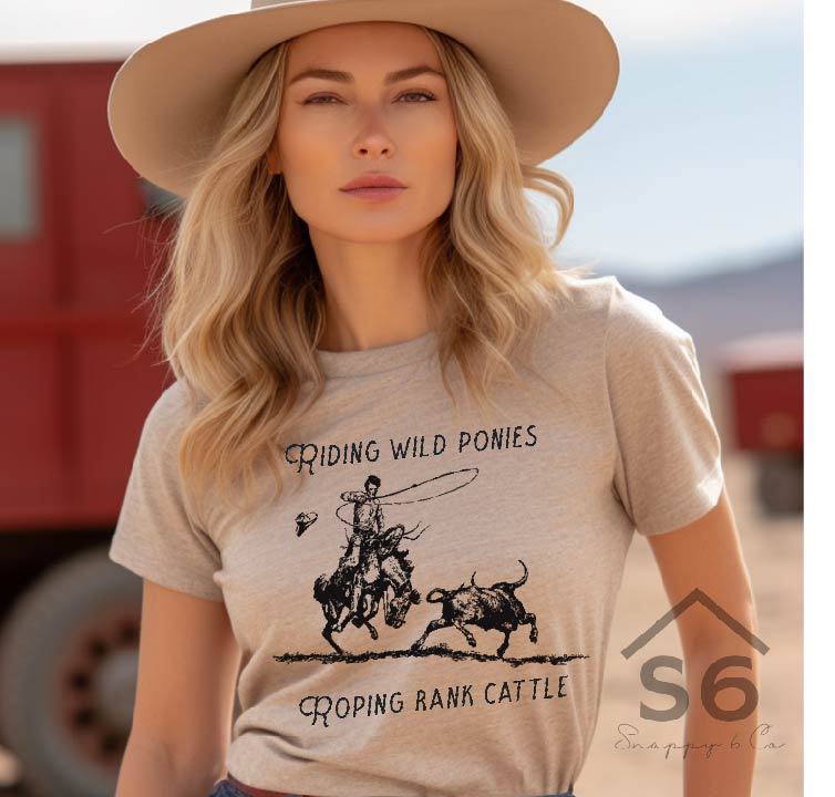 Riding Wild Ponies and Roping Rank Cattle screen print transfer. 