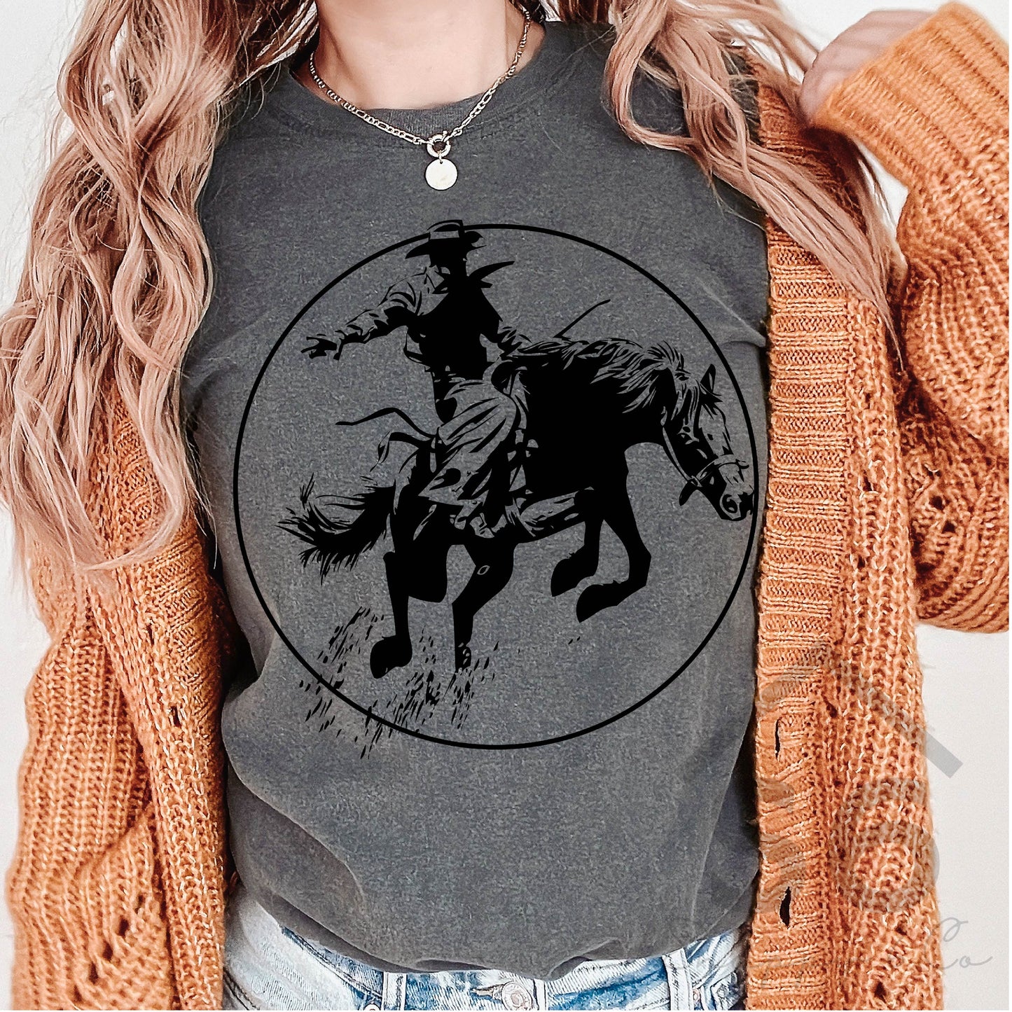 Bucking Bronc Black Screen Print Transfer