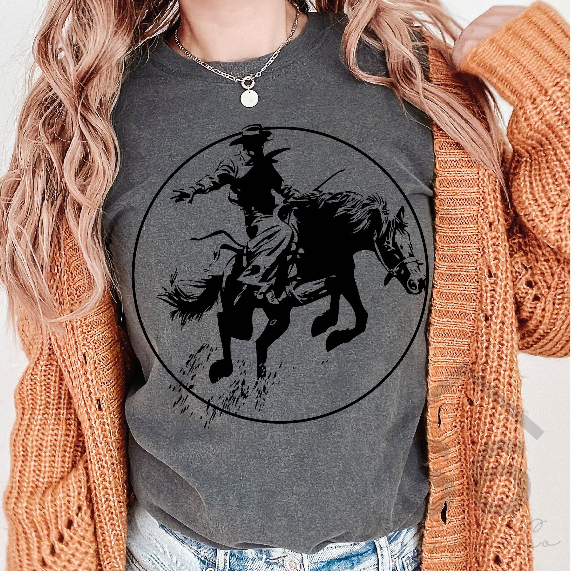 Bucking Bronc Black Screen Print Transfer