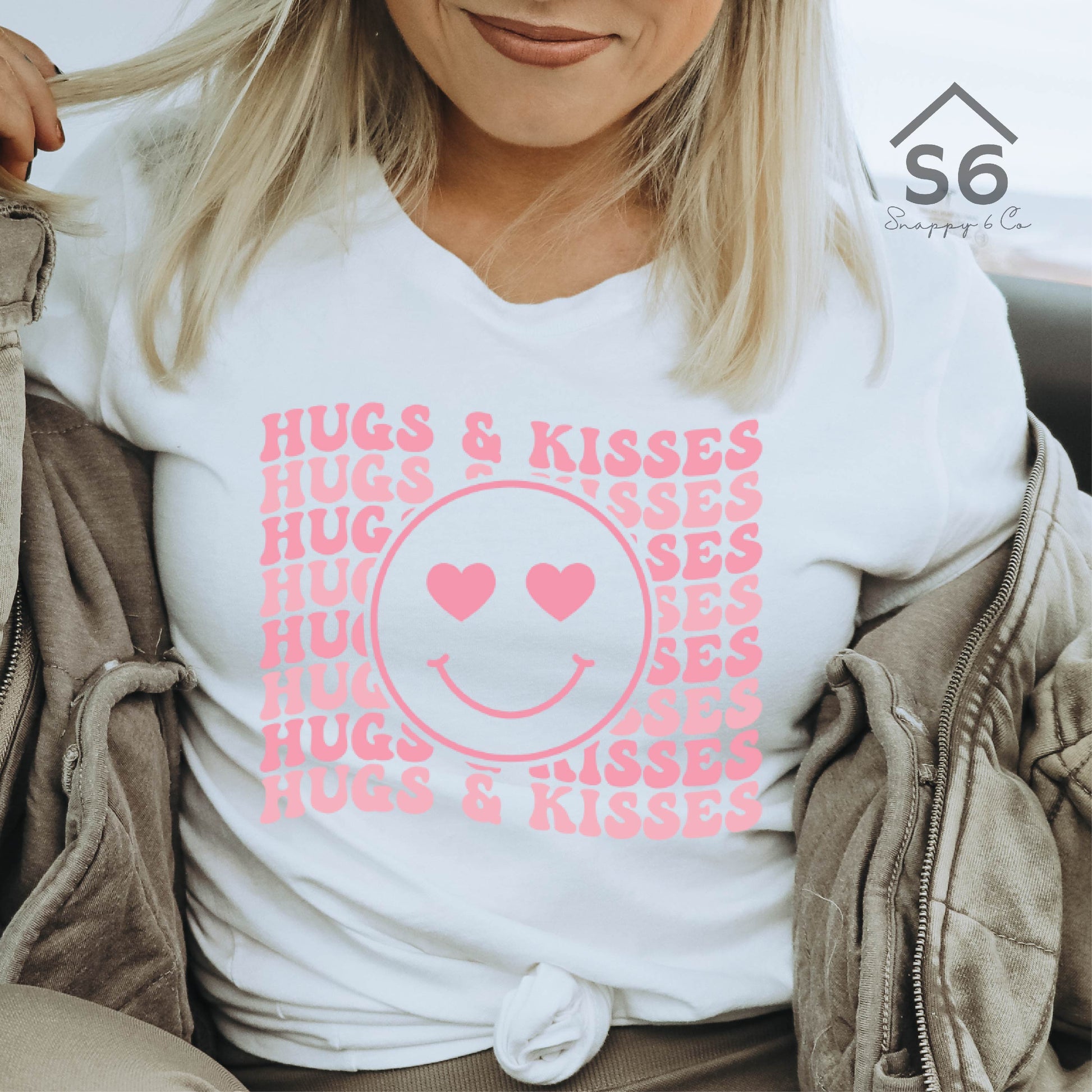 Hugs and Kisses Pink Valentine Screen Print Transfer