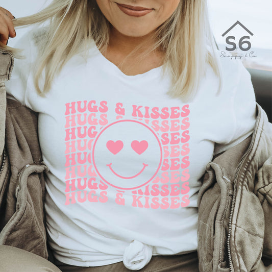 Hugs and Kisses Pink Valentine Screen Print Transfer